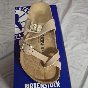 Birkenstock Cream and Brown Sandals